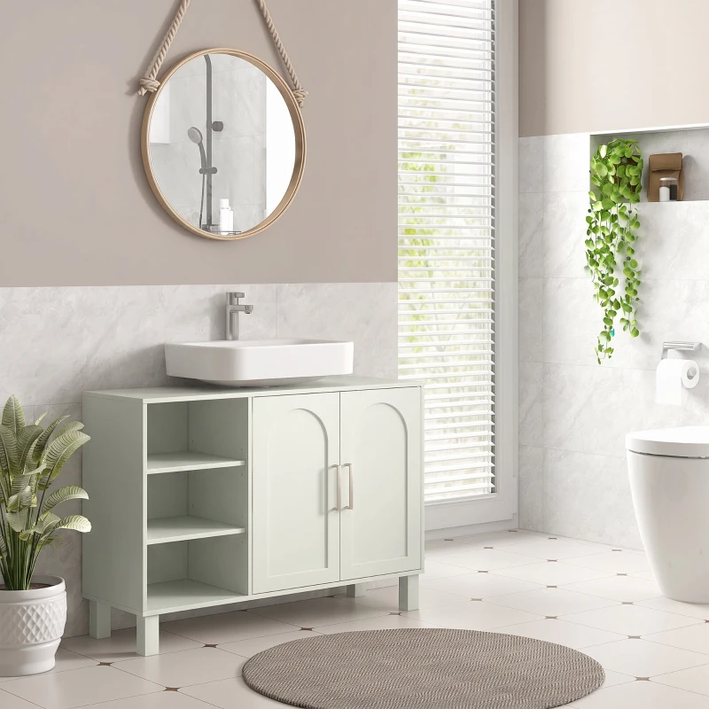 HOMCOM Meuble sous lavabo meuble de salle de bain avec placard à deux niveaux étagères réglables 90l x 30P x 63H cm crème