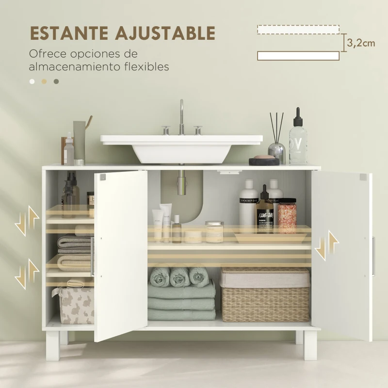 HOMCOM Mueble bajo Lavabo Mueble de Baño Moderno con 2 Puertas y Estantes Ajustables 90x30x63 cm Crema