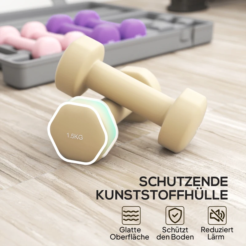 HOMCOM Dumbbellset 6-delig met Koffer, Gewichten, Verstelbaar 0,5 kg, 1 kg, 1,5 kg voor Thuis, Fitness