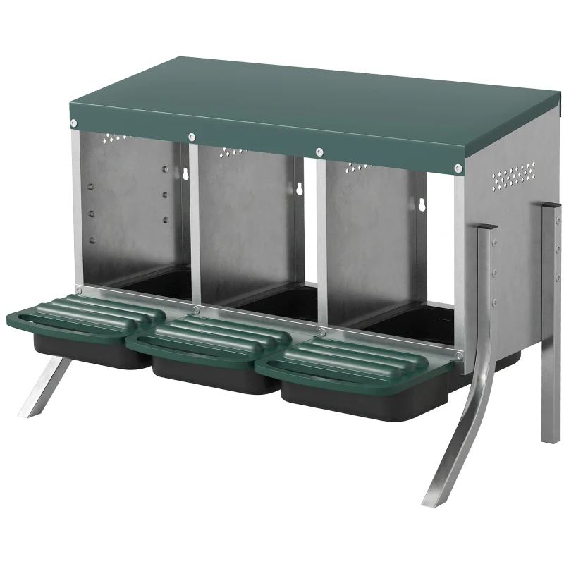 PawHut Legenest für Hühner, Abrollnest mit Belüftungslöchern, 3 Fächer, Hühnernest für 3 Hühner, 84 x 55 x 61 cm, Silber