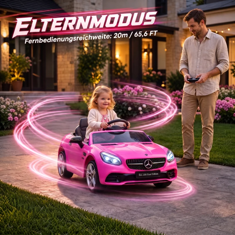 AIYAPLAY Voiture électrique enfants licence Mercedes SLC 300 12V V. Max. 5 Km/h effets sonores lumineux télécommande rose(m-5)