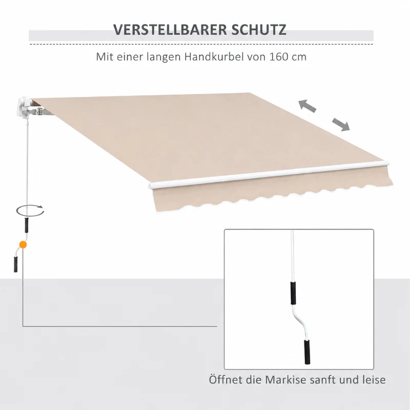 Outsunny Gelenkarmmarkise Markise 4,5 x 3m Verstellbare Terrassenmarkise Sonnenschutz mit Alu-Rahmen & Handkurbel Balkonmarkise für Balkon, Terrasse Beige