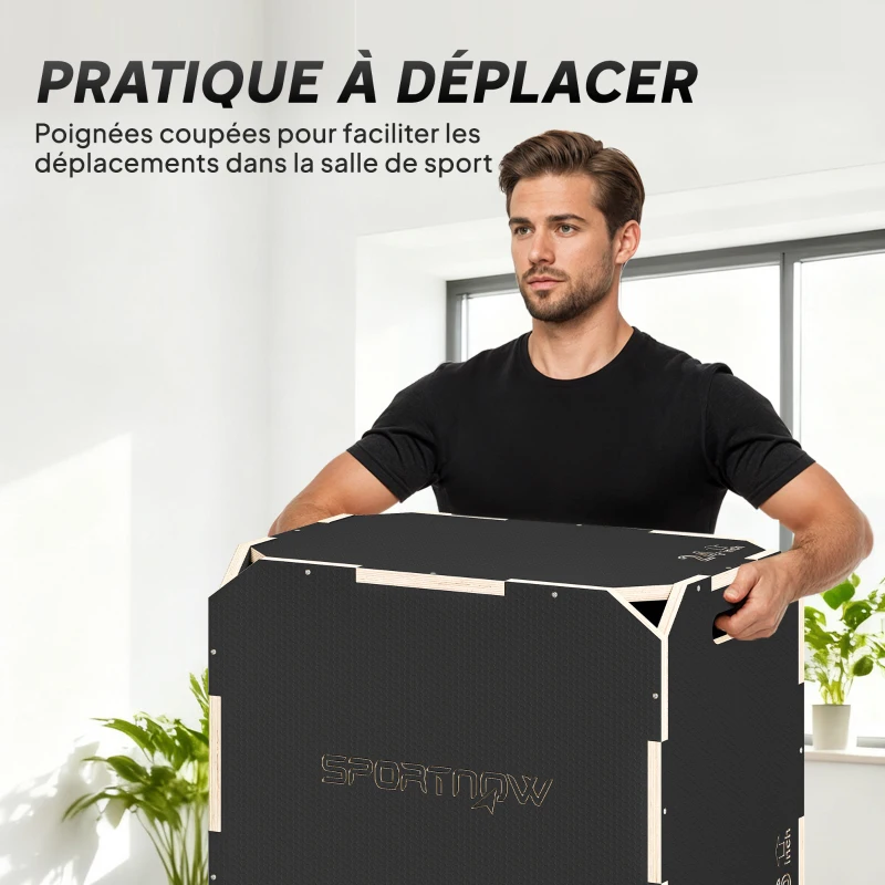 SPORTNOW Boîte pliométrique 3 en 1 en bois pour entraînement au saut antidérapant et sans coins noir