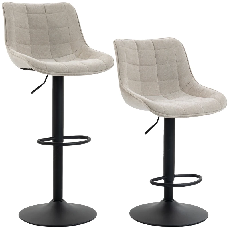 HOMCOM Set 2 Sgabelli Bar Girevoli Regolabili con Base in Metallo e Schienale, Bianco Crema