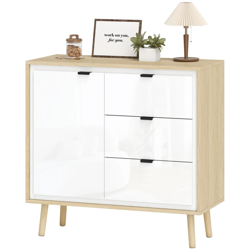 HOMCOM Buffet salon meuble de rangement armoire de cuisine placard à 2 portes 3 tiroirs et étagère réglable, 80x35x77cm, blanc