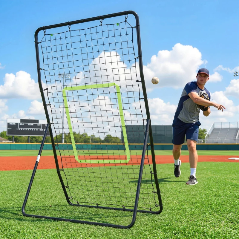 HOMCOM Baseball Rebounder, Tragebar Softball Pitchback-Netz, Rückprallnetz mit Ziel Zone, Pitching Netz für Basebälle Softbälle, Metall, Schwarz