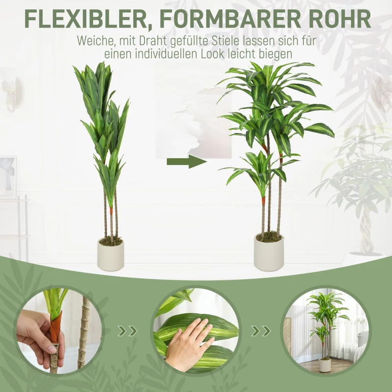 HOMCOM Kunst Dracaena Boom 120 cm met flexibele stammen en witte pot voor woonkamer, slaapkamer of kantoor