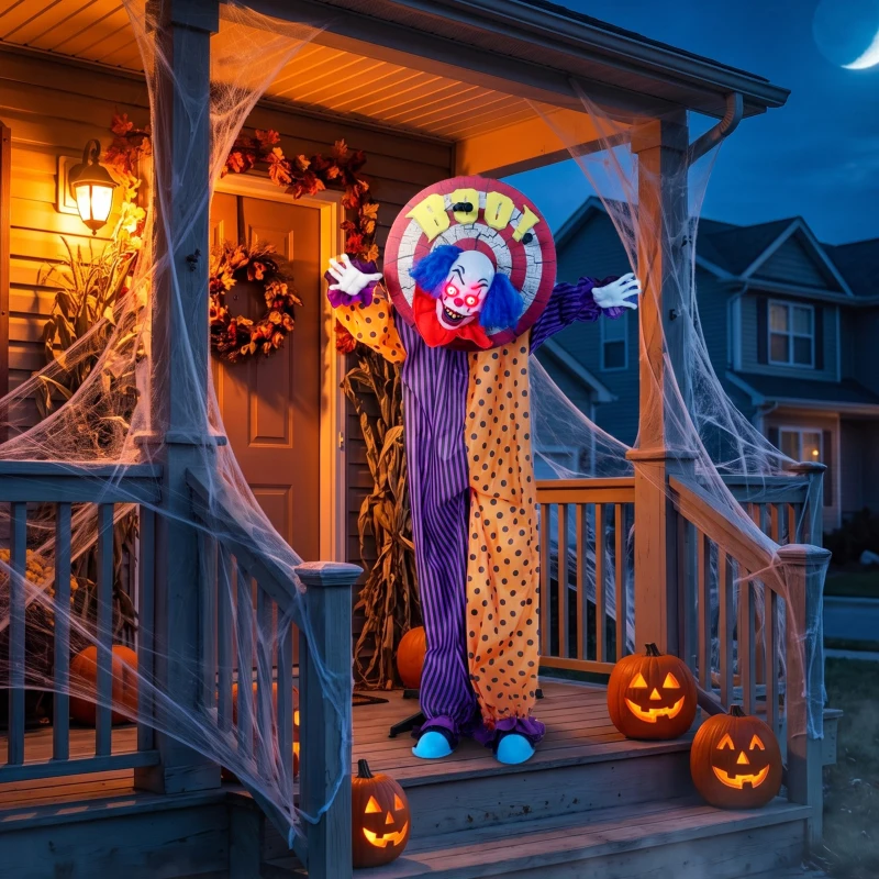 HOMCOM 167 cm lebensgroße animierte Halloween-Clown-Deko mit Sound- & Berührungsaktivierung