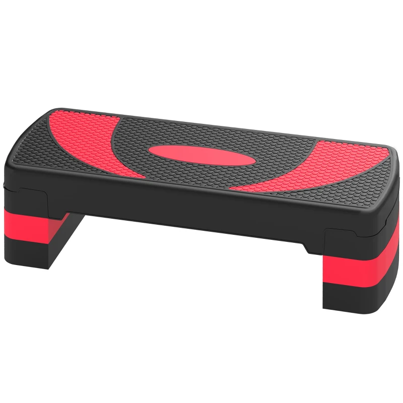HOMCOM Step de Aeróbic para Fitness Antideslizante con Altura Regulable 3 Niveles 10/15/20 cm Carga 150 kg 80x31x20 cm Rojo