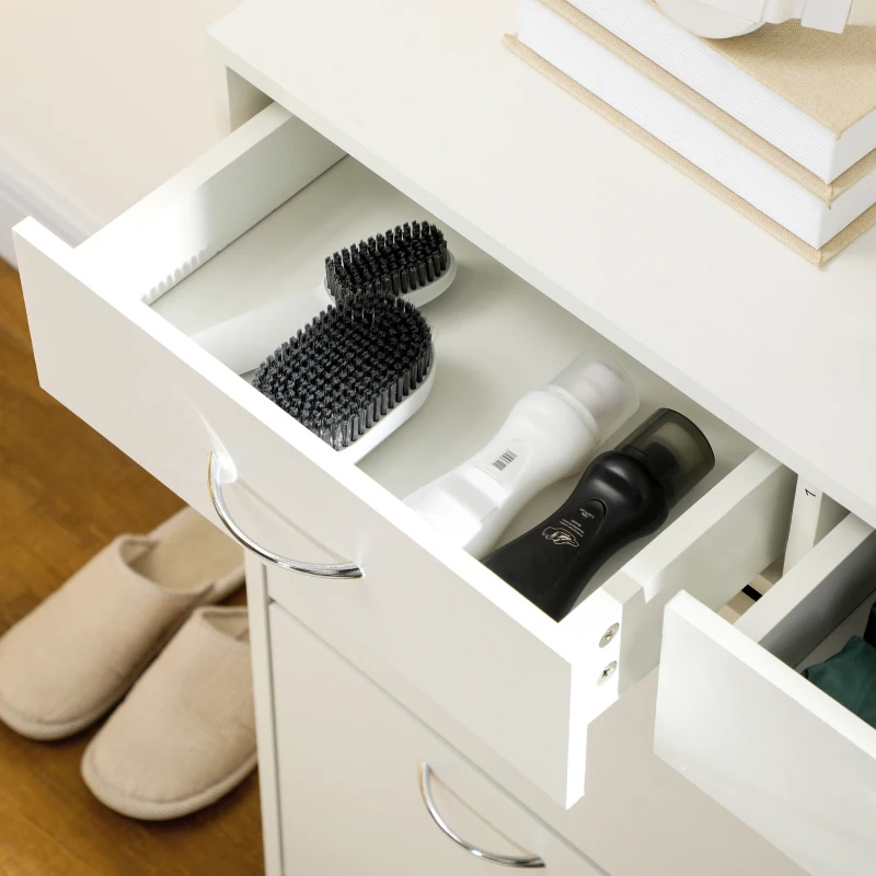 HOMCOM Mobile Scarpiera da 12 Paia con 2 Ripiani Interni Regolabili e 2 Cassetti, in Legno, 80x30x91.5 cm, Bianco