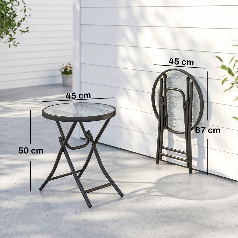 Outsunny Tavolo da Giardino Pieghevole in Metallo e Ripiano in Vetro Φ45x50cm