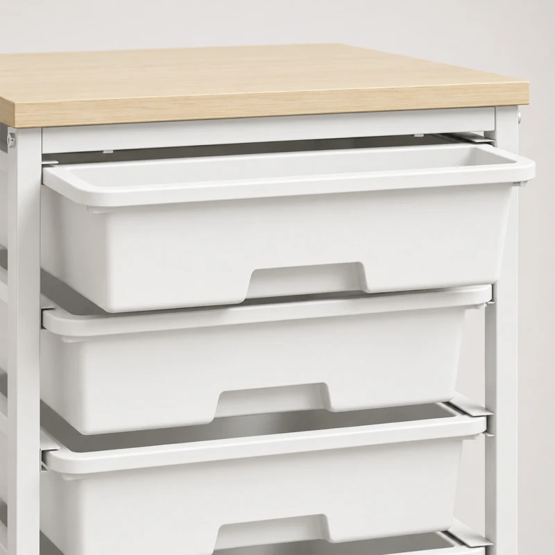 HOMCOM 6-Tier Storage Trolley on Wheels, Metal Kitchen Rolling Cart with 5 Pull-Out Drawers, White