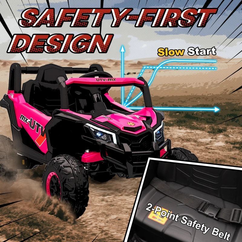 AIYAPLAY Elektrische kinderauto UTV 12V met 2 motoren 2,4G afstandsbediening snelheid tot 7 km/u veringssysteem Roze