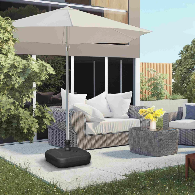 Outsunny Base per Ombrellone da Giardino in HDPE, Base per Ombrellone con Maniglia, Supporto per Pali Ø38mm, Riempibile con 20 kg di Acqua e 30 kg di Sabbia, per Giardino Piscina, Nero