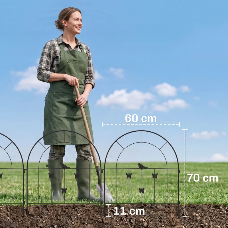 Outsunny Decoratieve Gietijzeren Tuinomheining Set - 300 cm x 70 cm - Zwart