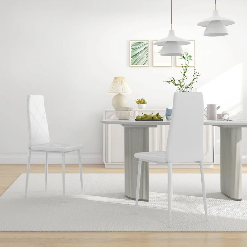 HOMCOM Lot de 2 chaises de salle à manger avec dossier haut, revêtement synthétique et pieds en acier, blanc