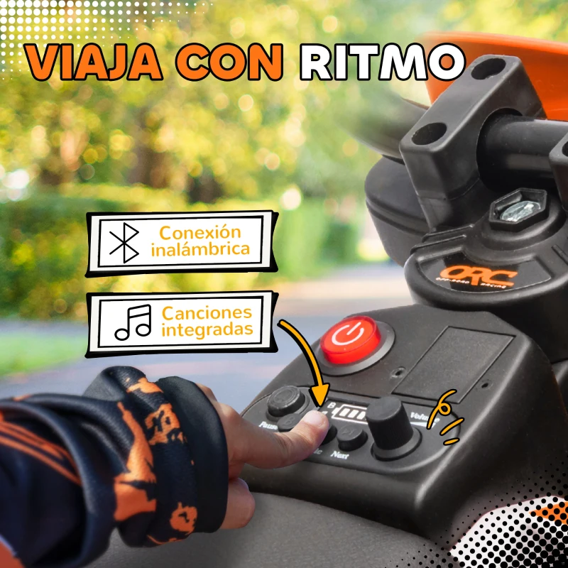 AIYAPLAY Moto Eléctrica para Niños 12V 2 Motores Suspensión Trasera Ruedas de Apoyo Desmontables Música Niños 3-6 Años Naranja