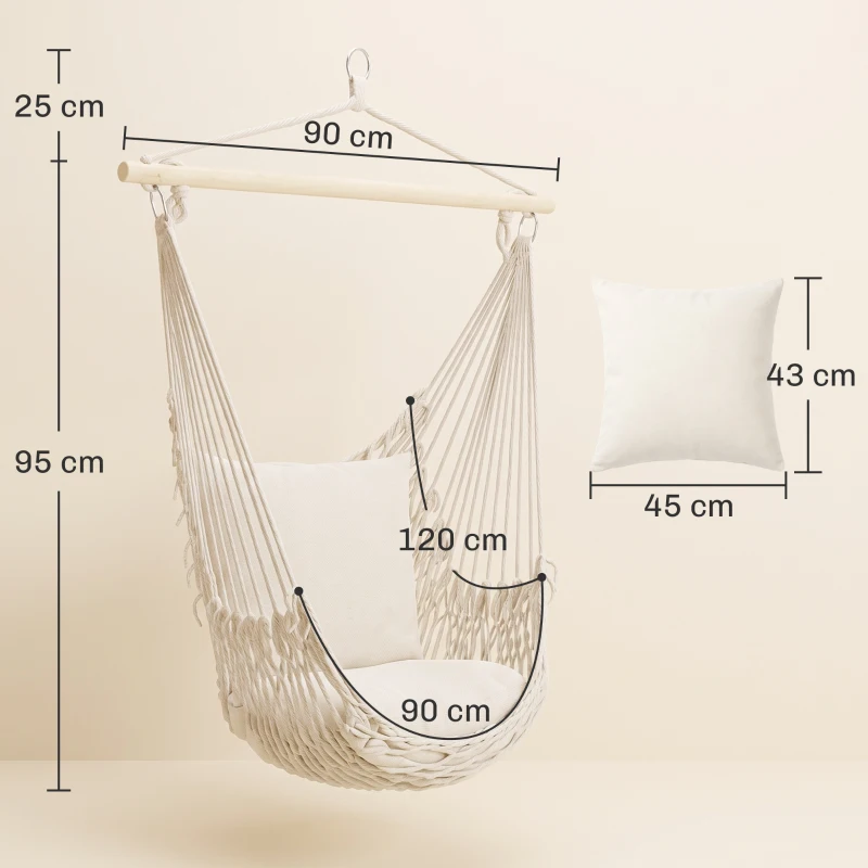 Outsunny Amaca da Giardino in Corda Shabby Chic per Interni ed Esterni Bianca