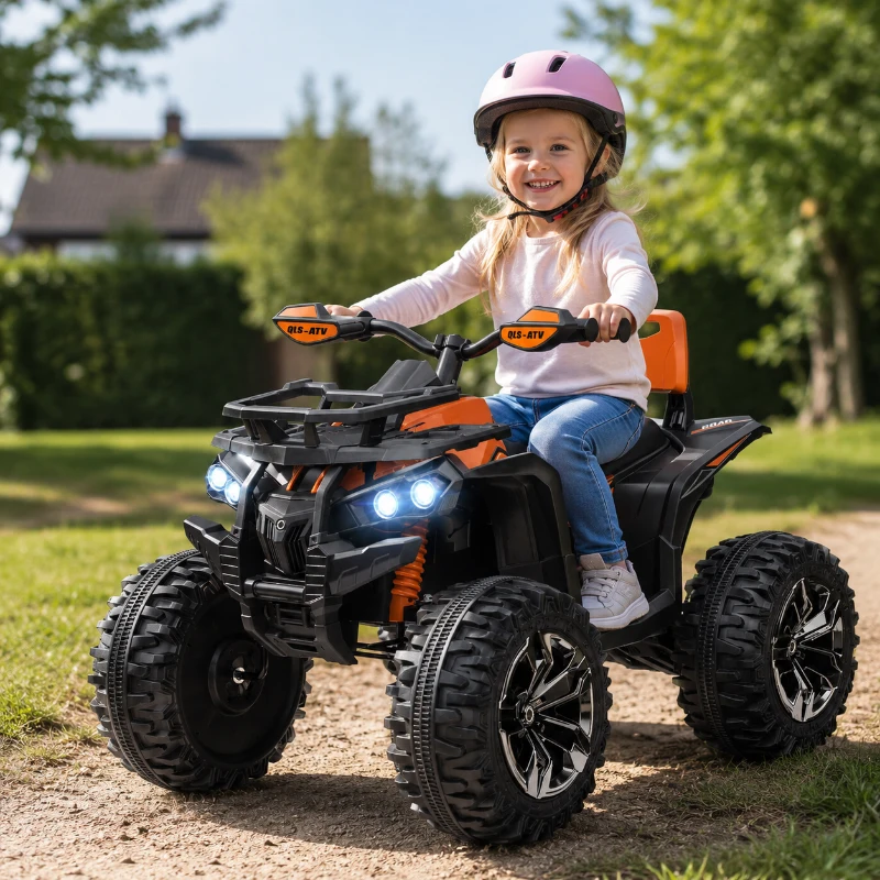 HOMCOM 12V Kinder-Elektro-Quad mit Vorwärts-, Rückwärtsfunktion, MP3-Musikplayer, Scheinwerfer, 3-8 km/h, 3-5 Jahre, Orange(m-10)