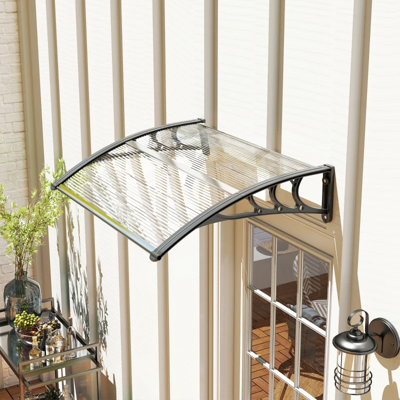 Outsunny Auvent de porte d'entrée, toit marquise de porte exterieur en polycarbonate et profil aluminium résistante toit abri protection contre la pluie et UV pour terrasse, balcon, 100x75cm, transp.