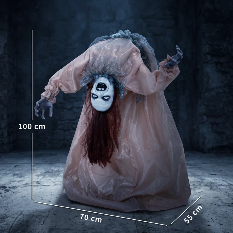 HOMCOM Animierter Halloween-Geist mit gruseligen Schreien, leuchtenden Augen, per Geräusch/Berührung aktiviert