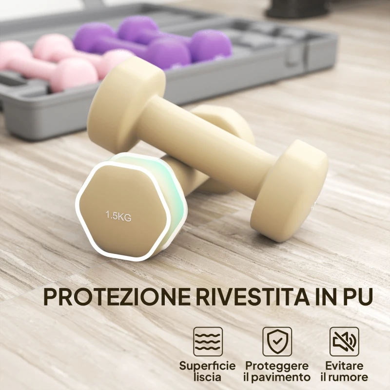 HOMCOM Set di Manubri Pesi Fitness da 6 kg con Impugnatura Antiscivolo e Valigetta, Multicolore