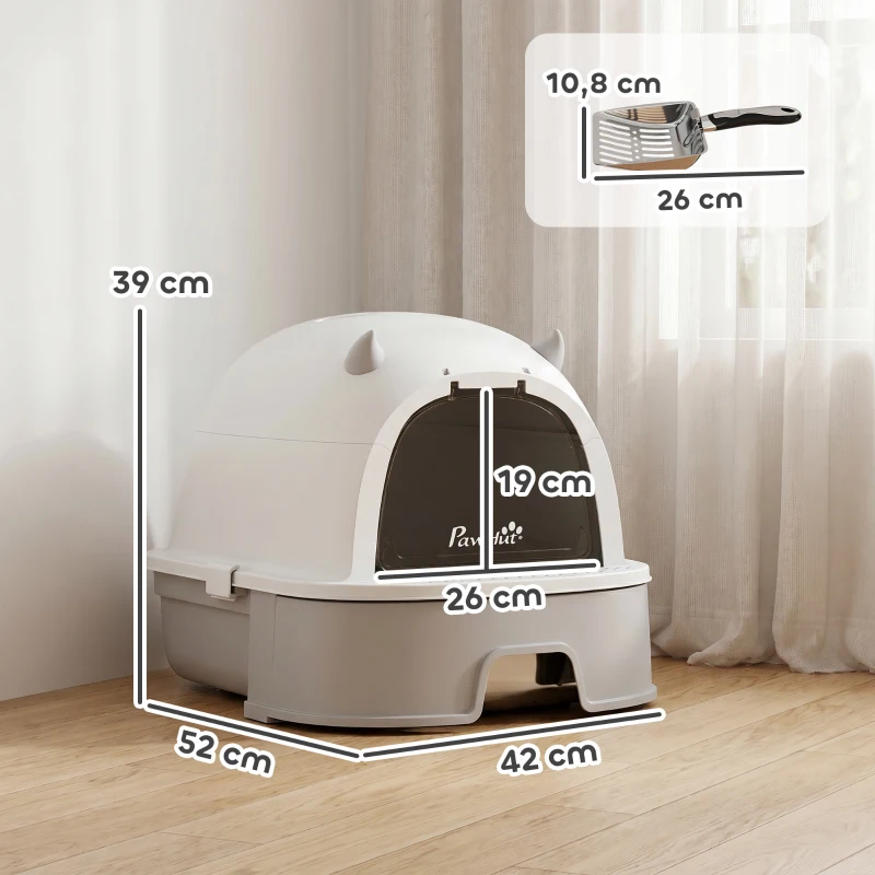 PawHut Katzentoilette Edelstahl mit abnehmbarem Deckel, Schaufel & Aktivkohlefilter für kleine bis mittelgroße Katzen, Grau