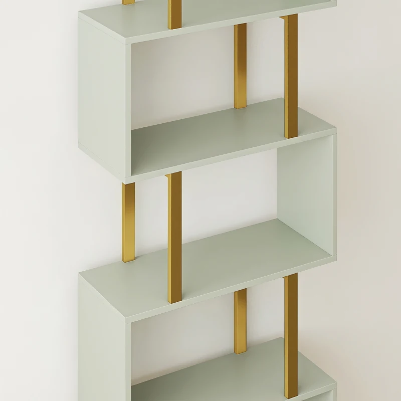 HOMCOM S-Shaped Bookshelf, 5-Tier Bookcase, Freestanding Storage Shelves with Anti-Tip Strap for Living Room, Light Green