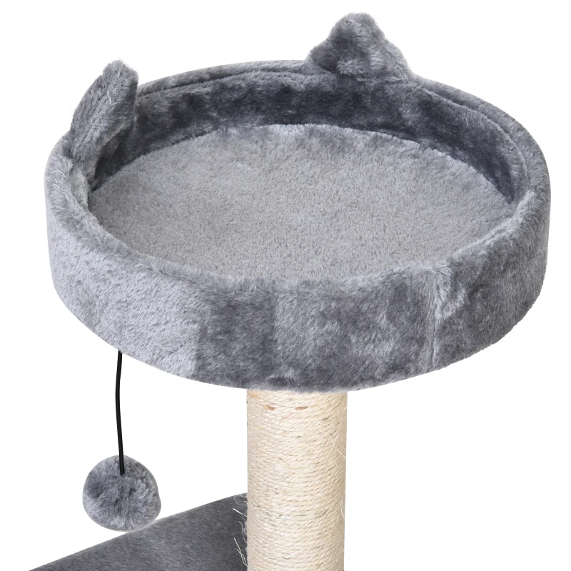 PawHut Árbol Rascador para Gatos 81 cm Torre para Gatos con Cama Plataforma Refugio Poste de Sisal y Bolas 60x40x81 cm Gris