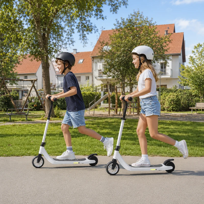 HOMCOM E-Scooter, Elektro-Tretroller, 6 km Reichweite, ab 6 Jahren, Stahlrahmen, schwarz+weiß, 76 x 53 x 95cm