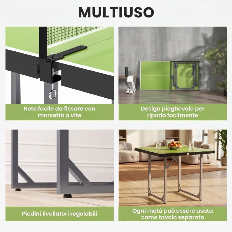 HOMCOM Tavolo da Ping Pong Pieghevole per Interni, Tavolo Ping Pong con Rete, Montaggio Non Richiesto, 182x91 cm, Verde