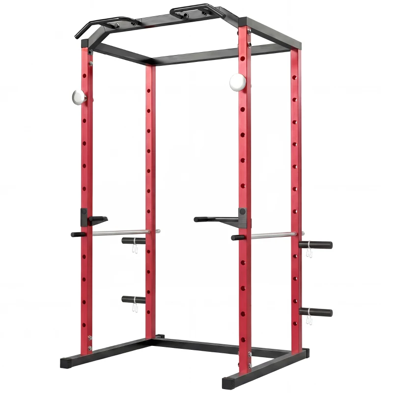 SPORTNOW Jaula de Potencia Rack de Sentadillas con Barra Dominadas Estación de Fondos Ajustable para Casa Gimnasio Carga 460 kg