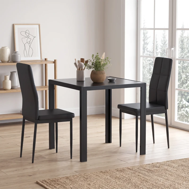 HOMCOM Eetset met Tafel en 2 Stoelen Ruimtebesparend Zwart