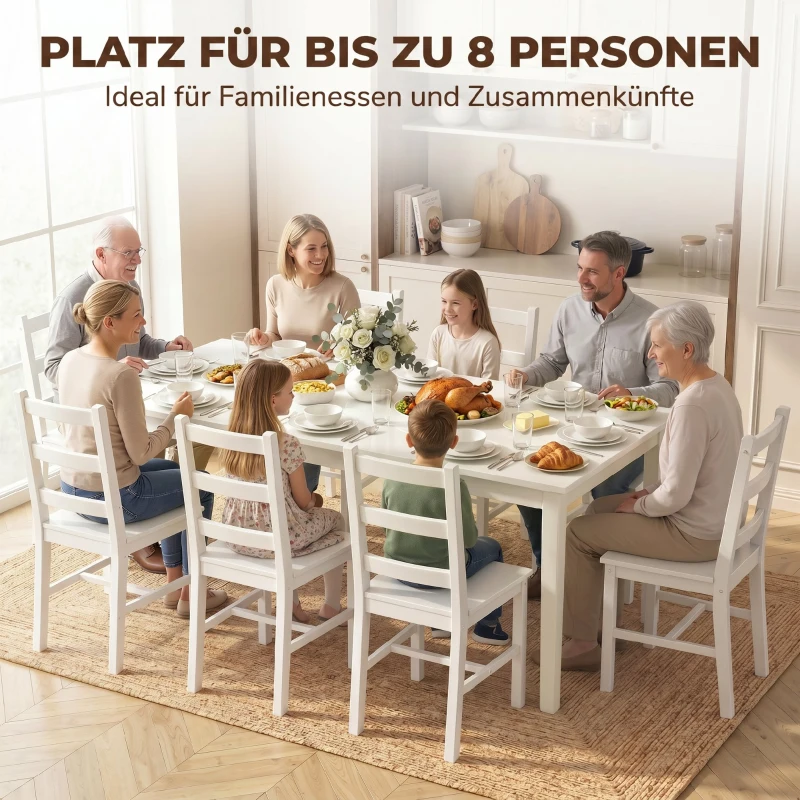 HOMCOM Eettafel voor 8 personen, moderne keukentafel met massiefhouten poten, 180 cm, crème
