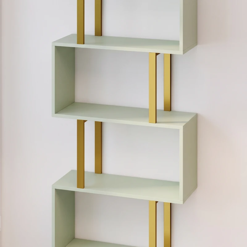 HOMCOM S-Shaped Bookshelf, 5-Tier Bookcase, Freestanding Storage Shelves with Anti-Tip Strap for Living Room, Light Green