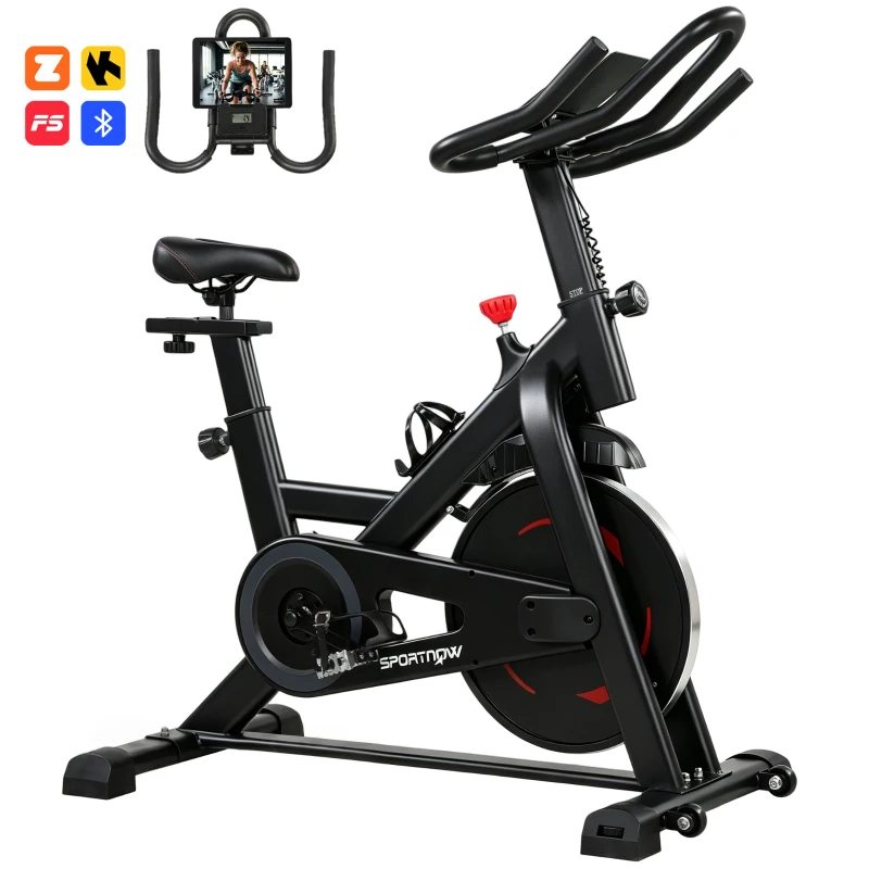 SPORTNOW Vélo d'Appartement Silencieux avec Résistance Réglable, APP Connectez via Bluetooth, Écran LCD, 111,5x52,5x114,5cm, Noir