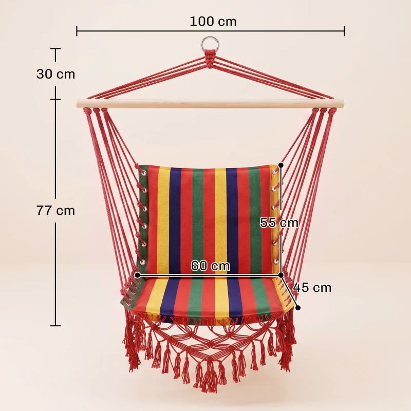 Outsunny Amaca Sedia Sospesa in Poliestere, Colorata, 100x60x100cm