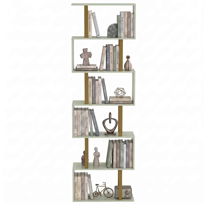 HOMCOM S-Shaped Bookshelf, 5-Tier Bookcase, Freestanding Storage Shelves with Anti-Tip Strap for Living Room, Light Green
