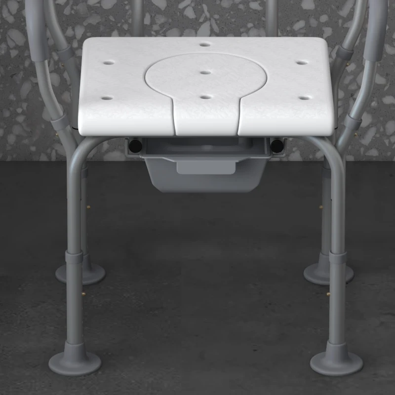 HOMCOM Silla de Ducha 3 en 1 con Respaldo y Apoyabrazos Altura Ajustable y Pies Antideslizantes Blanco