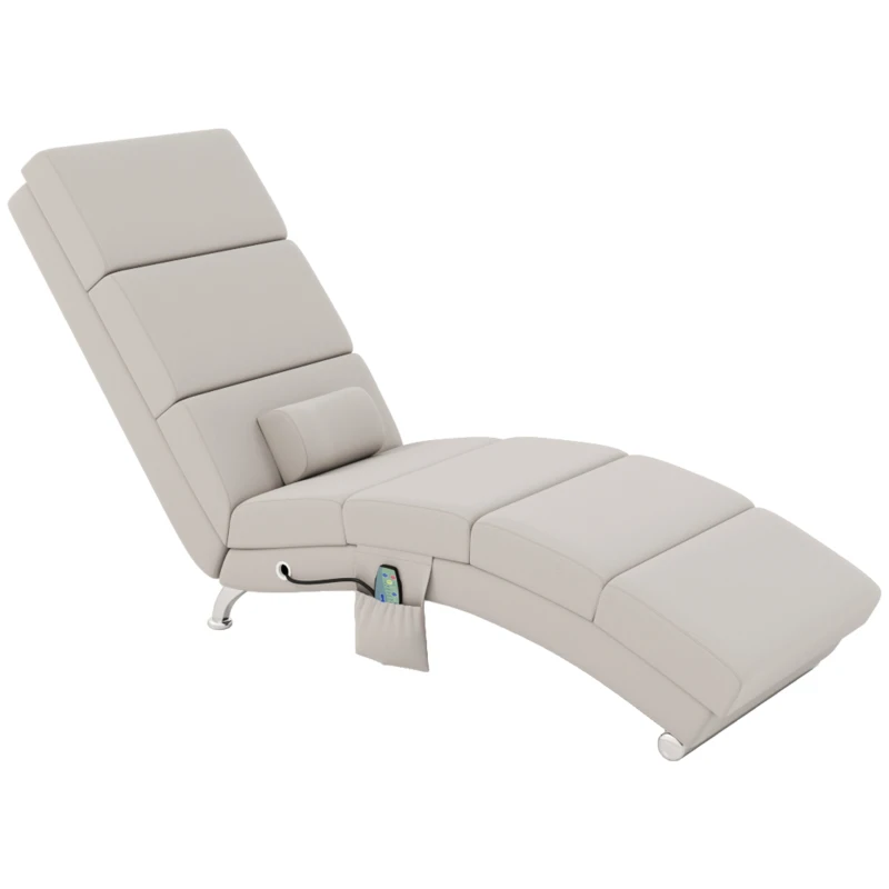 HOMCOM Elektrische Relaxfauteuil Massagestoel met Ligfunctie, Warmte, Vibratie en Lendenkussen, 56 x 168 x 84 cm Crèmewit