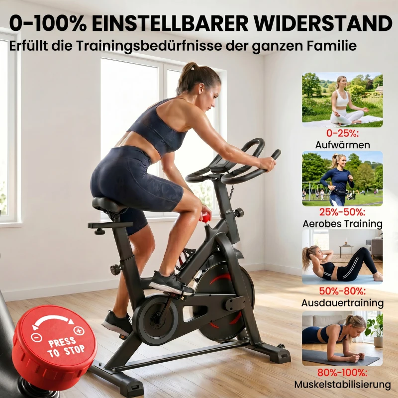 SPORTNOW Heimtrainer Fahrrad Höhenverstellbar Hometrainer mit APP Magnetwiderstand LCD-Monitor verstellbar Lenker Handyhalter