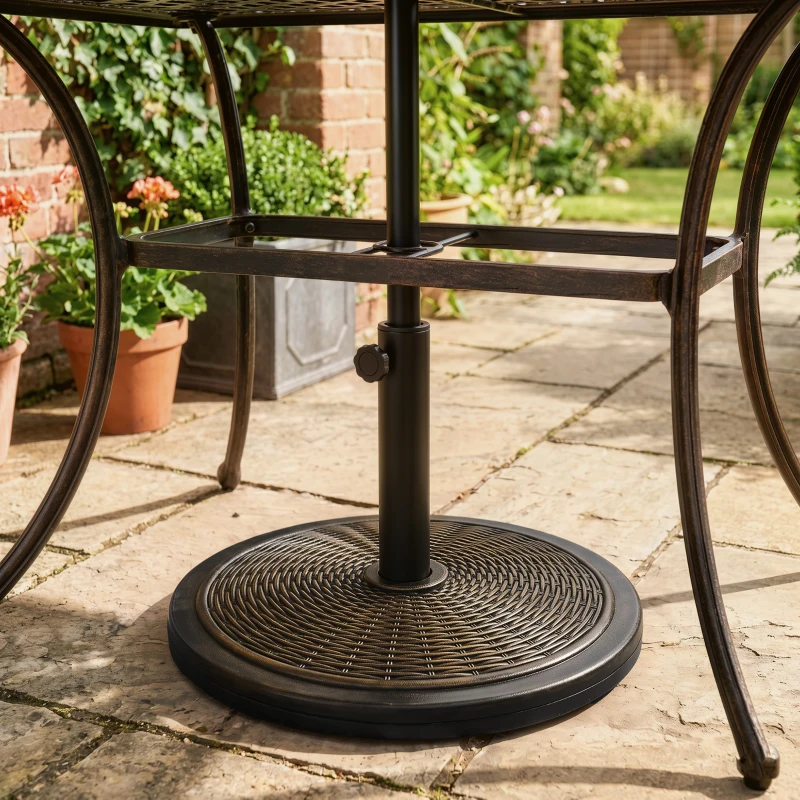 Outsunny Parasolvoet van Cement 14kg Rond met Rotanlook voor Parasol 35mm/38mm/48mm Diameter
