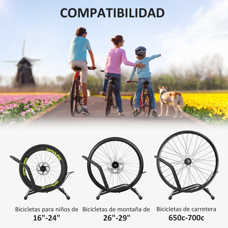 SPORTNOW Soporte para Bicicletas de Acero Aparca Bicis de Suelo Portátil para Interior y Exterior 59x41x38 cm Negro