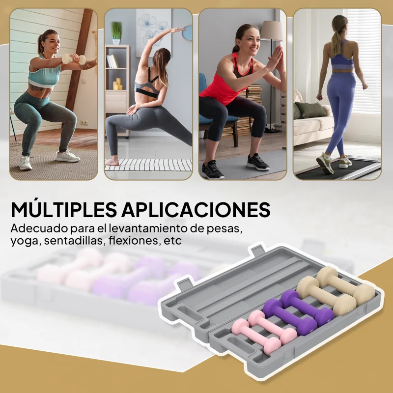 HOMCOM Juego de 6 Mancuernas Hexagonales de 1,5kg 1kg y 0,5kg con Revestimiento de PU con Maletín 43x18x7,5 cm Multicolor