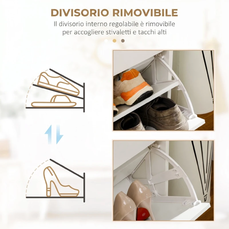 HOMCOM Mobile Scarpiera da 12 Paia con 2 Ripiani Interni Regolabili e 2 Cassetti, in Legno, 80x30x91.5 cm, Bianco