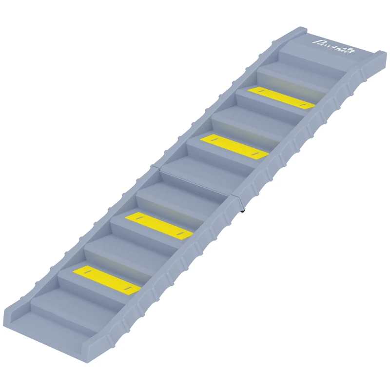PawHut Rampa para Perros Plegable 154 cm Rampa para Perros para Coche Cama con 10 Escalones Antideslizantes Carga 25 kg Gris