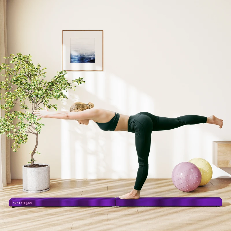 SPORTNOW Poutre gymnastique pliable 210 cm en velours, poutre d'équilibre avec fond antidérapant, pour enfants et adultes, violet