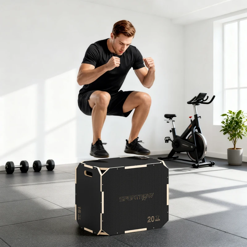 SPORTNOW Boîte pliométrique 3 en 1 en bois pour entraînement au saut antidérapant et sans coins noir