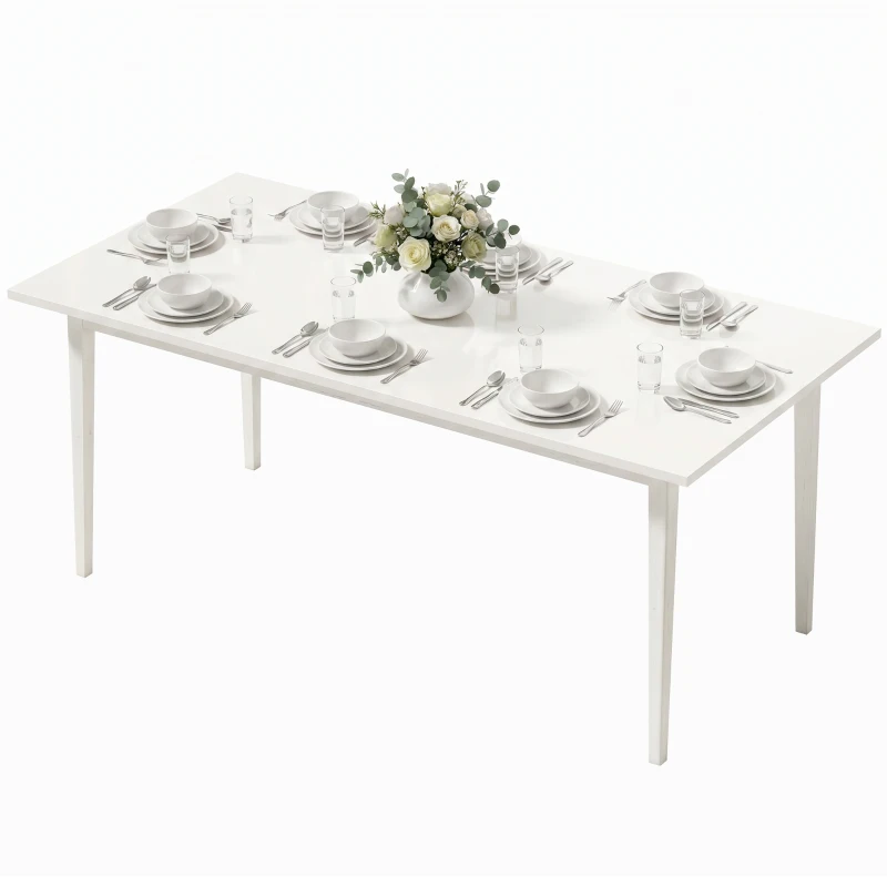 HOMCOM Eettafel voor 8 personen, moderne keukentafel met massiefhouten poten, 180 cm, crème