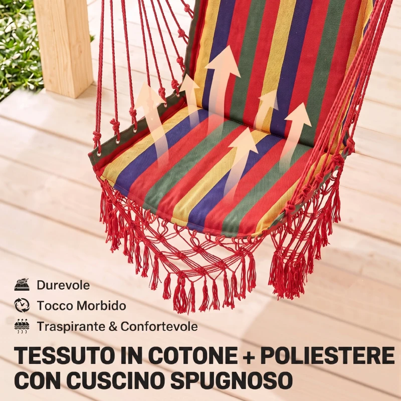 Outsunny Amaca Sedia Sospesa in Poliestere, Colorata, 100x60x100cm